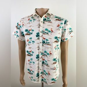 Denim & Flower Ricky Singh, Men's Tropical Flamingo Short Sleeve Shirt, Size S